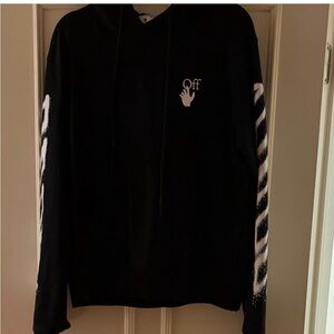 Off-White Black Hoodie with White Sleeve Chevron